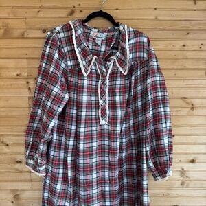 Nightgown Plaid Flannel Red White Green Size 14W/16W Soft Sensations Holiday